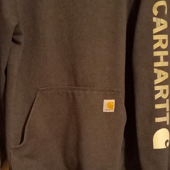 CARHARTT MEN'S MEDIUM LOOSE FIT GRAY HOODED LOGO SLEEVE SWEATSHIRT. - Picture 3 of 6
